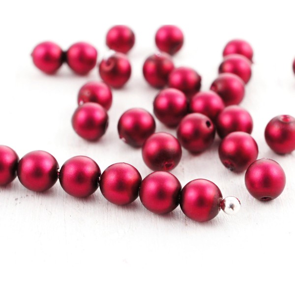 100pcs Imitation Perle Rouge Foncé Mat Ronde Druk Entretoise de Semences de Verre tchèque Perles de - Photo n°1