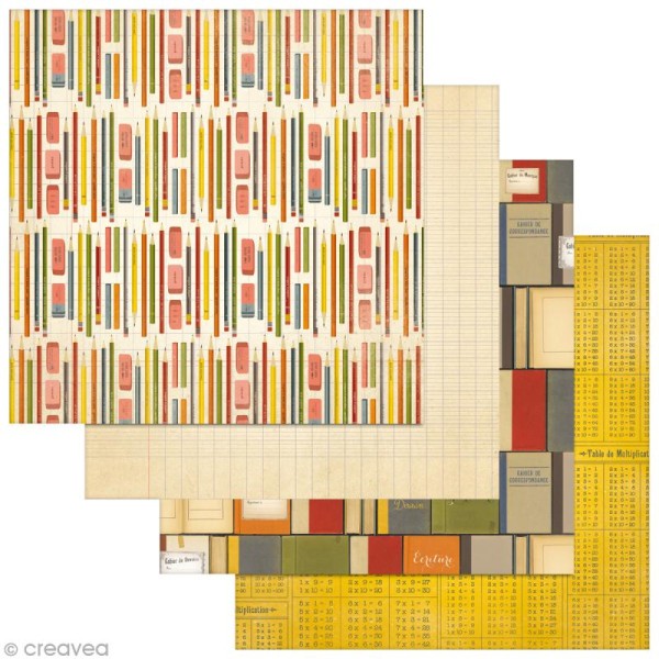 Papier scrapbooking Souvenirs d'école - Set de 6 feuilles 30,5 x 30,5 cm - Recto Verso - Photo n°3