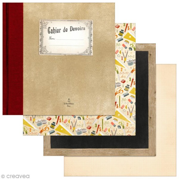 Papier scrapbooking Souvenirs d'école - Set de 6 feuilles 30,5 x 30,5 cm - Recto Verso - Photo n°4