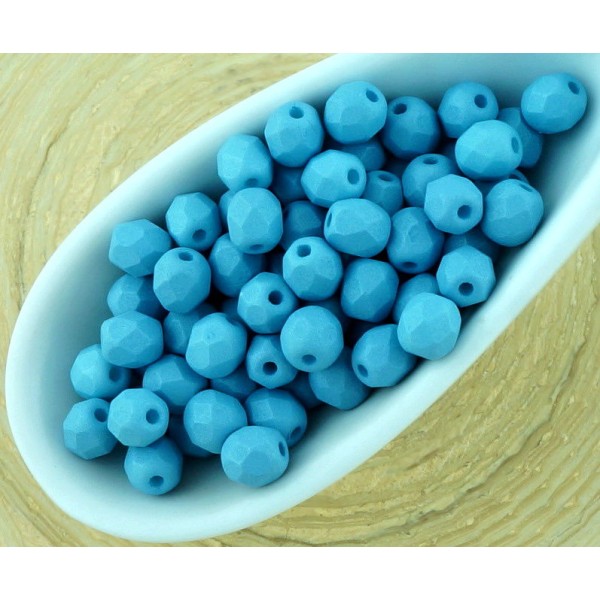 100pcs Bleu Turquoise en Soie Matte Ronde à Facettes Feu Poli Petite Entretoise tchèque Perles de Ve - Photo n°1