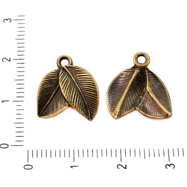 4pcs Bronze Antique Ton Deux Feuilles Pendentifs Charms tchèque Feuilles de Métal Conclusions de 15m - Photo n°1