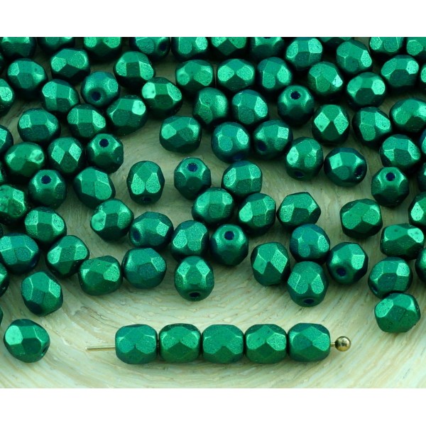 100pcs Mat Or Briller Vert Émeraude Verre tchèque Ronde à Facettes Feu Poli Petites Perles d'Entreto - Photo n°1