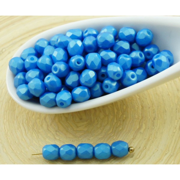 100pcs Mat Or Shine Bleu Aqua Verre tchèque Ronde à Facettes Feu Poli Petites Perles d'Entretoise de - Photo n°1