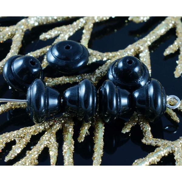 Noirs opaques Verre tchèque Turban Chapeau Halloween Perles 10mm x 7mm 20pcs - Photo n°1