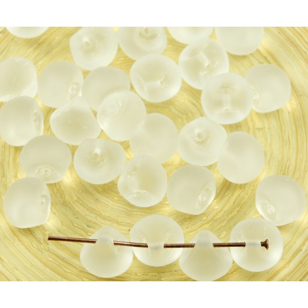 12pcs Mat Cristal Dépoli Blanc de Champignon Bouton de Verre tchèque Perles de 9mm x 8mm - Photo n°1
