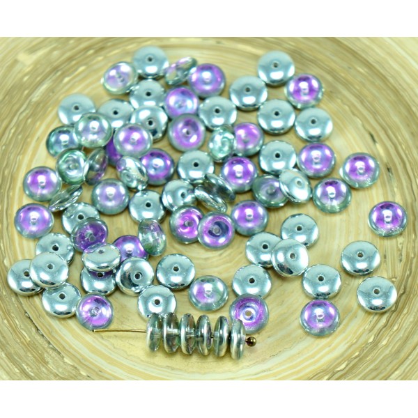 60pcs Argent Cristal Violet Demi-Verre tchèque Disque Rondelle Perles Solo Disque Plat Espaceur Un T - Photo n°1