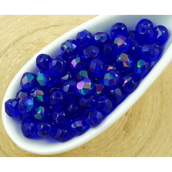 100pcs Cristal de Saphir Bleu Iris Demi-Rond à Facettes Feu Poli Entretoise tchèque Perles de Verre - Photo n°1