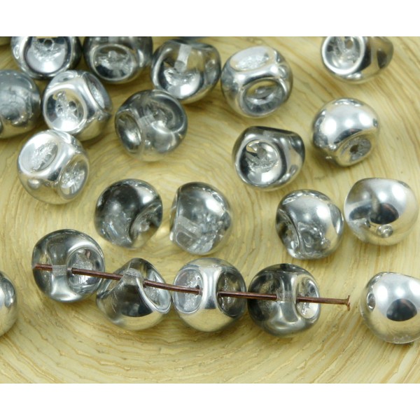12pcs Crystal Silver Metallic de la Moitié des Champignons Bouton de Verre tchèque Perles de 9mm x 8 - Photo n°1
