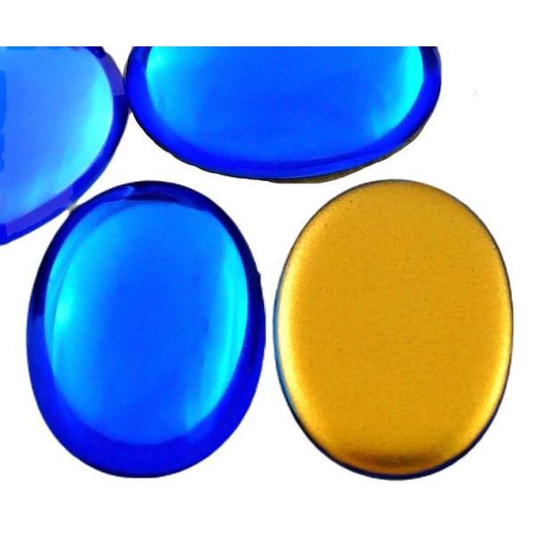2pcs Cristal aigue-marine Bleu Or Ovale en Verre tchèque Cabochon 25mm x 18mm - Photo n°1