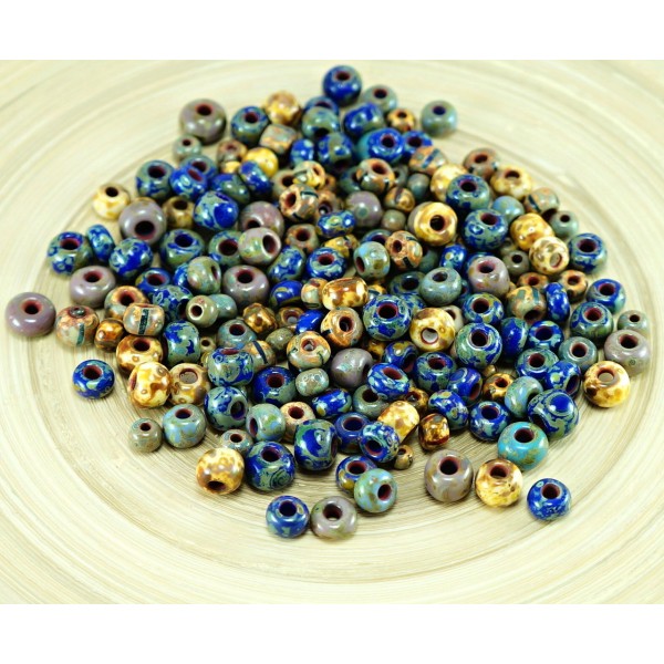 Anissa Picasso Exclusive Mix tchèque Perles de rocaille en Verre Rustique Bleu Multicolore Rayé Rugu - Photo n°1