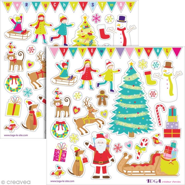 Stickers Noël au pays des jouets - 2 planches de 15 x 15 cm - 58 stickers - Photo n°2
