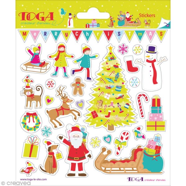 Stickers Noël au pays des jouets - 2 planches de 15 x 15 cm - 58 stickers - Photo n°1