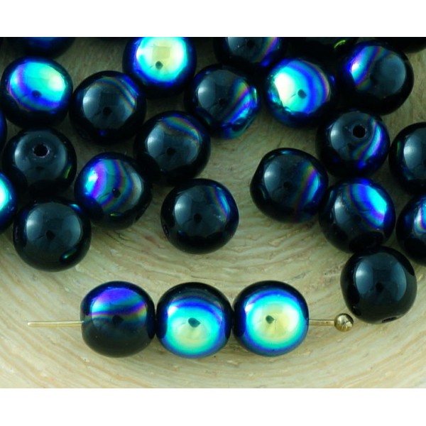 40pcs Opaque Noir de jais Ab Demi Tour Druk Entretoise de Semences de Verre tchèque Perles de 6mm - Photo n°1