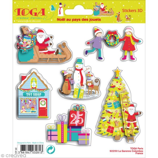 Stickers 3D Noël au pays des jouets Toga - 6 autocollants - Photo n°1