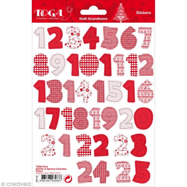Stickers chiffres - Noël Scandinave - 25 stickers - Photo n°1