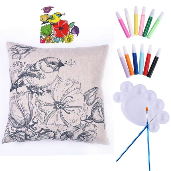 1pc Oiseau Fleur de BRICOLAGE Art de Tissu de la Coloration de la Peinture d'Oreiller housse de Cous - Photo n°1