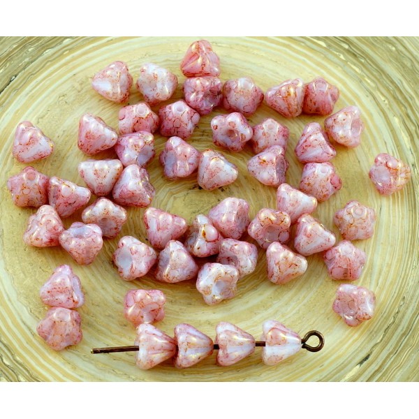 40pcs Picasso Valentine Opale Rose en terre Cuite Verre tchèque Petite Cloche de Fleurs de Perles de - Photo n°1