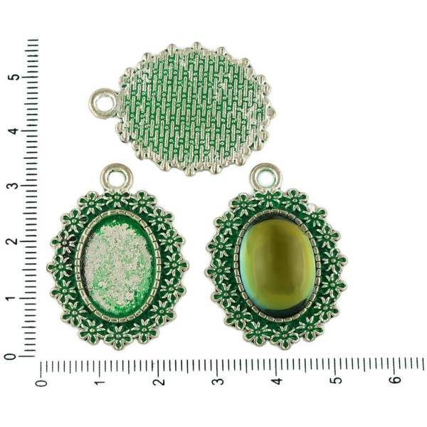 2pcs tchèque Vert Turquoise Patine Antique Ton Argent de forme Ovale Pendentif Cabochon de Lunette d - Photo n°1