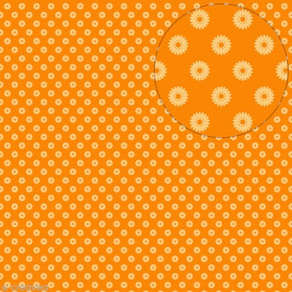 Feutrine imprimée 1 mm 30 x 30 cm - Fleurs jaunes Fond orange - Photo n°1