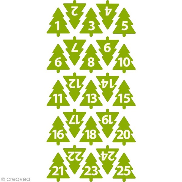 Chiffres de l'Avent en feutrine - Sapin vert 3 cm - 24 pcs - Photo n°1