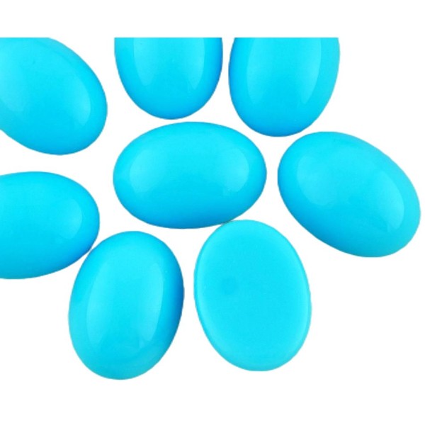 4pcs Opaque Turquoise Bleu Bébé Ovale Bombé dos plat Verre tchèque en forme de Cabochon 18mm x 13mm - Photo n°1