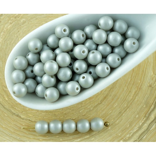 100pcs Nacré Gris Argent Cotton Candy Round Druk Entretoise de Semences de Verre tchèque Perles de 4 - Photo n°1
