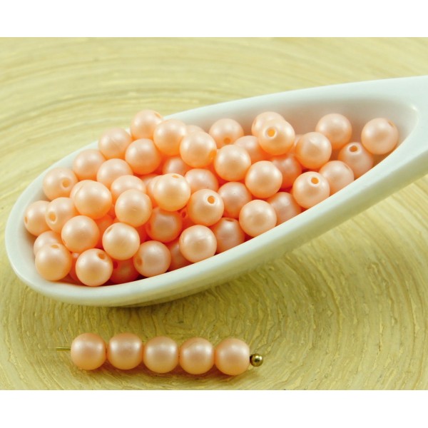 100pcs Nacré Saumon Orange en Coton Candy Round Druk Entretoise de Semences de Verre tchèque Perles - Photo n°1