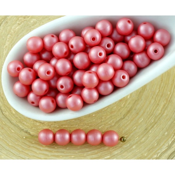 100pcs Nacré Rouge à barbe à papa Ronde Druk Entretoise de Semences de Verre tchèque Perles de 4mm - Photo n°1
