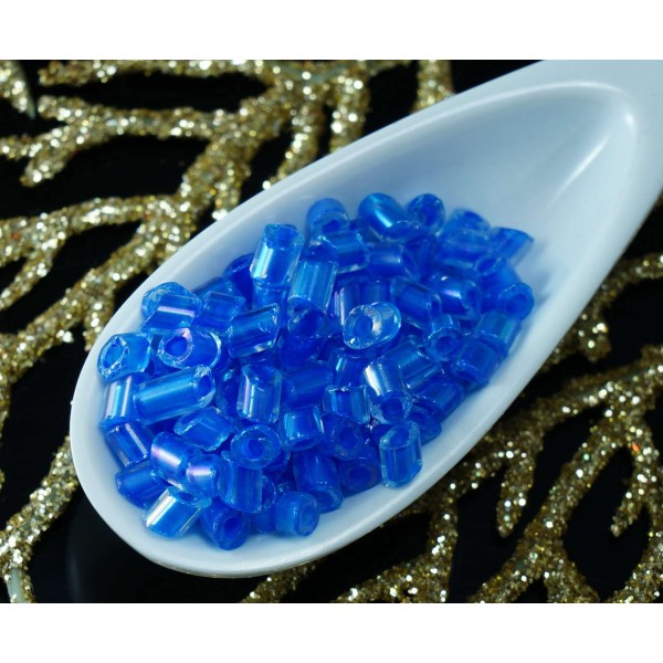 20g de Cristal Bleu Bordée d'Éclat tchèque en Verre Biseauté Tube de Perles de rocaille Claironne PR - Photo n°1