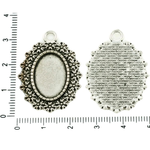 2pcs Antique Ton Argent de forme Ovale Pendentif Cabochon de Lunette de Paramètres Vide Tiroir en Mé - Photo n°1
