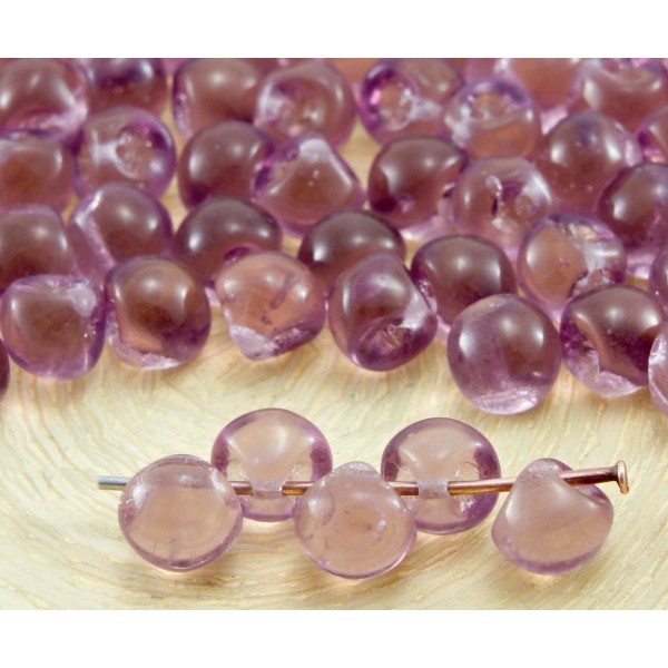 30pcs Cristal d'Améthyste Violet Clair Champignon Bouton tchèque Perles de Verre de 5mm x 6mm - Photo n°1