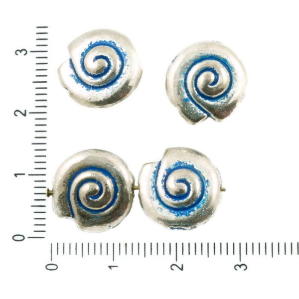 6pcs Antique Ton Argent Bleu Patine Laver de Grandes Tour de la Spirale de l'Escargot, Coquille de M - Photo n°1