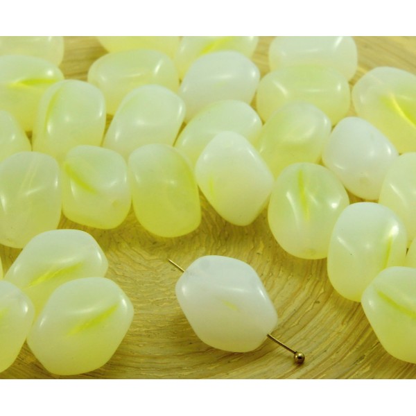 6pcs Blanc Jaune soleil Citron Opale, Grand Tube Ovale Chunky Libre Pépites de Verre tchèque Perles - Photo n°1