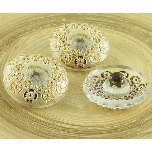 1pc Cristal d'Or de Fleur de Camomille Guirlande en forme de Dôme à la Main le Verre tchèque Bouton - Photo n°2