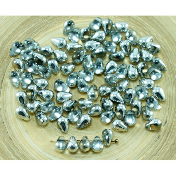 40pcs Cristal Métallique-Labrador Argent Demi-Verre tchèque Petite Larme Perles de 4 mm x 6 mm - Photo n°1