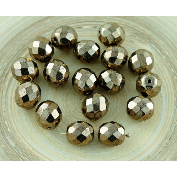 10pcs Métallique Âge d'Or de Bronze, Verre tchèque Ronde à Facettes Feu Poli Perles 10mm - Photo n°1
