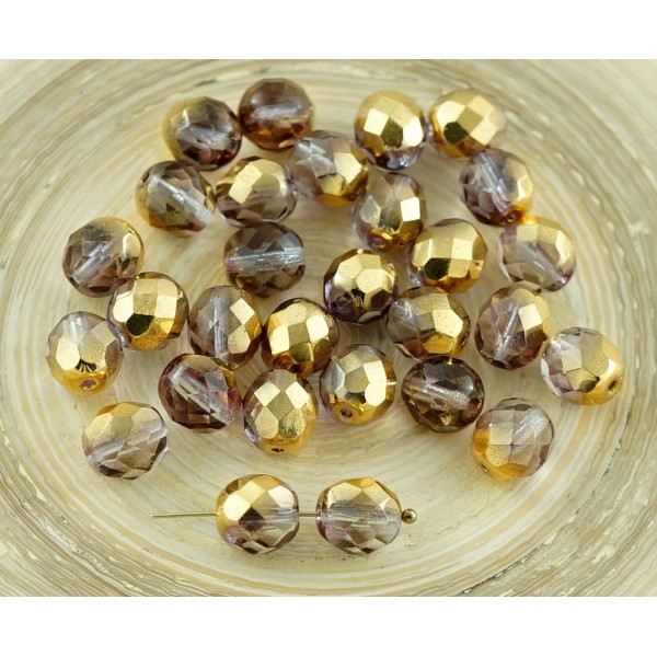 20pcs Cristal d'Or de la Moitié de Verre tchèque Ronde à Facettes Feu Poli Perles de 8mm - Photo n°1