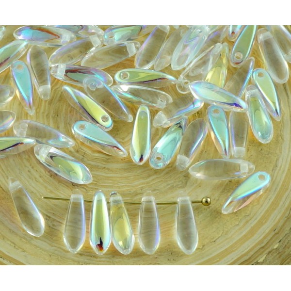 50pcs Crystal AB Petit Verre tchèque Poignard Perles Feuille de Pétales de 11 mm x 3mm - Photo n°1