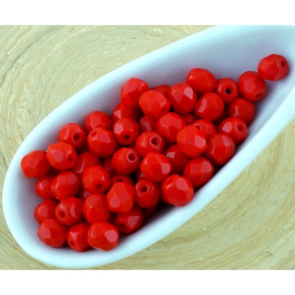 100pcs Opaque Rouge Corail Rond à Facettes Feu Poli Petite Entretoise tchèque Perles de Verre de 4mm - Photo n°1