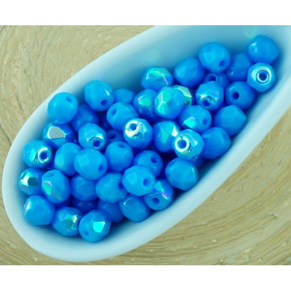 100pcs Opale aigue-marine Bleu Ab Demi-Rond à Facettes Feu Poli Petite Entretoise tchèque Perles de - Photo n°1