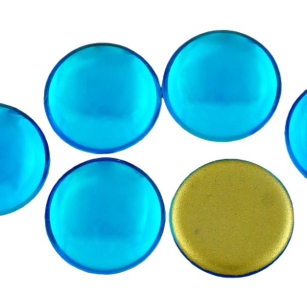 2pcs Cristal Bleu Aqua Turquoise Ronde en Or en forme de Dôme à dos plat tchèque en Verre Cabochon 1 - Photo n°1