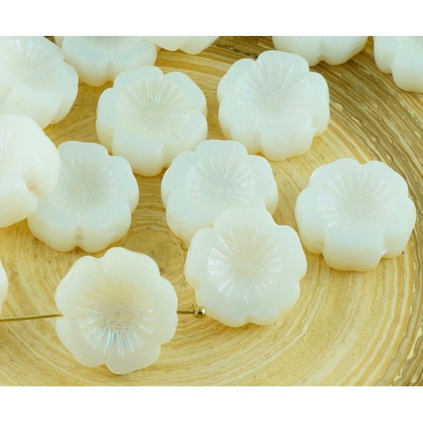 6pcs Blanc AB tchèque Verre Plat Sculpté à la Table de Découpe de la Fenêtre de Fleur Hawaïenne Perl - Photo n°1