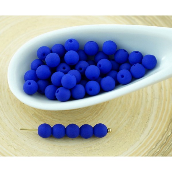 100pcs UV Active Néon Bleu Mat Ronde Verre tchèque Perles de Petite Entretoise de 4mm - Photo n°1
