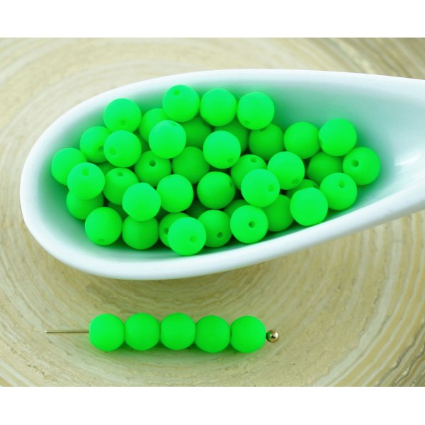 100pcs UV Active Neon Vert Mat Ronde Verre tchèque Perles de Petite Entretoise de 4mm - Photo n°1