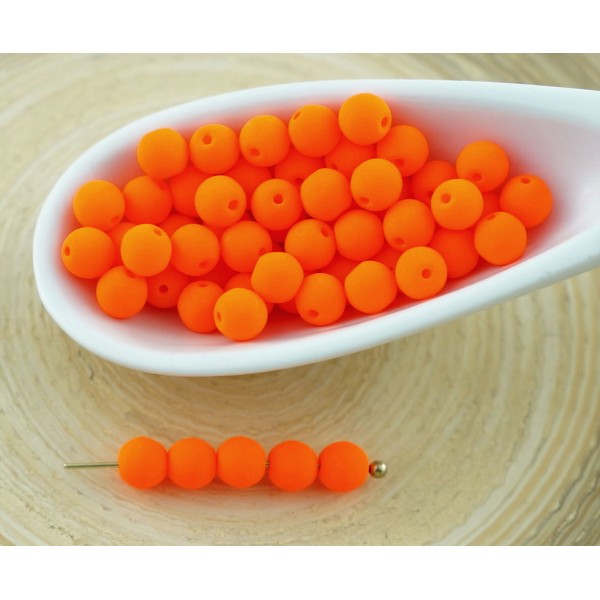 100pcs UV Active Neon Orange Mat Halloween Ronde Verre tchèque Perles de Petite Entretoise de 4mm - Photo n°1