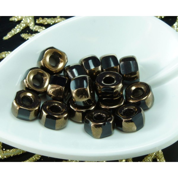 Grand Bronze Noir 4 Coupe Facettes Gros Trou Poney Rond Halloween Verre tchèque Perles de 9mm 10pcs - Photo n°1