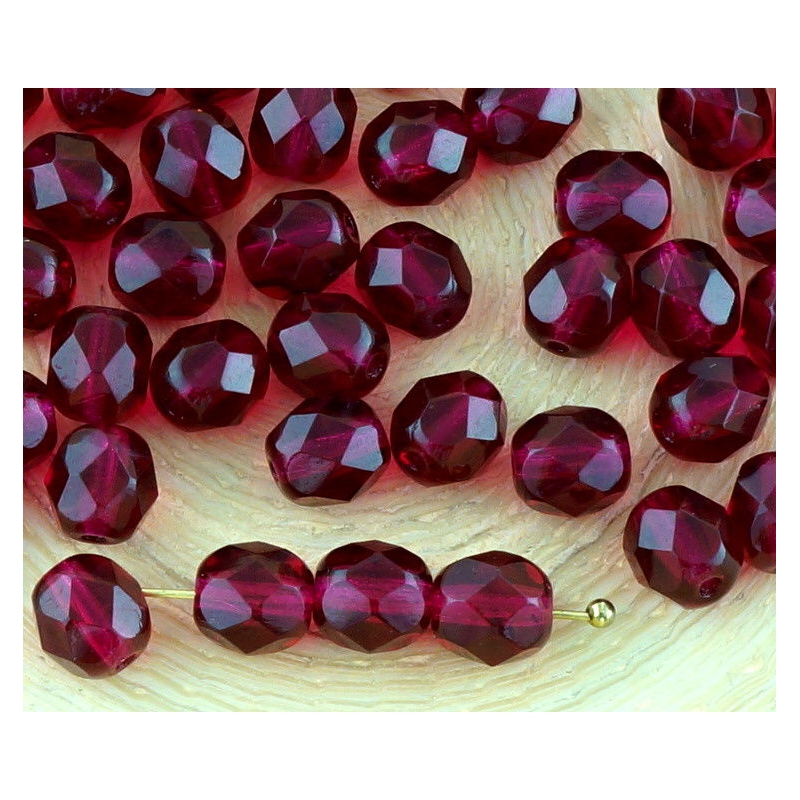 50 Améthyste/Fuchsia Facettes Rond Feu Poli Tchèque Perles De Verre 6 mm