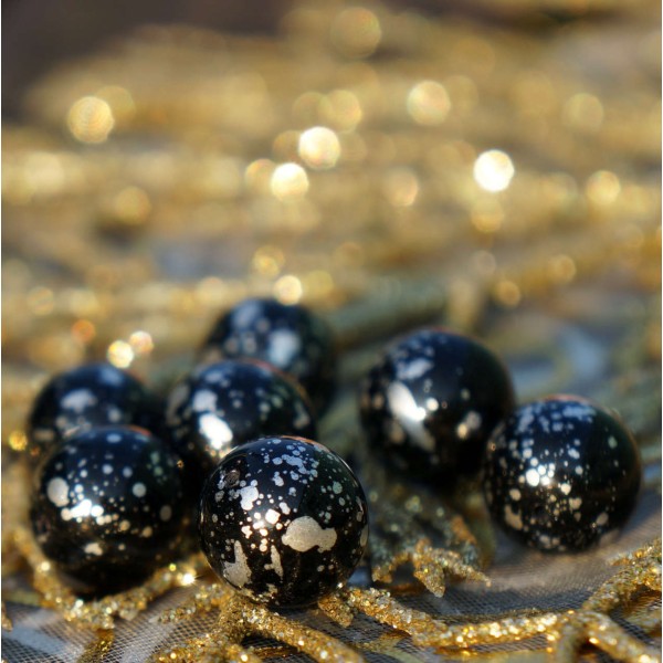 Grand Black Silver Spotted Halloween Verre tchèque Perles Rondes 12mm 8pcs - Photo n°1