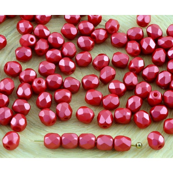 100pcs Pastel Nacré Foncé Rouge Corail Verre tchèque Ronde à Facettes Feu Poli Petites Perles d'Entr - Photo n°1