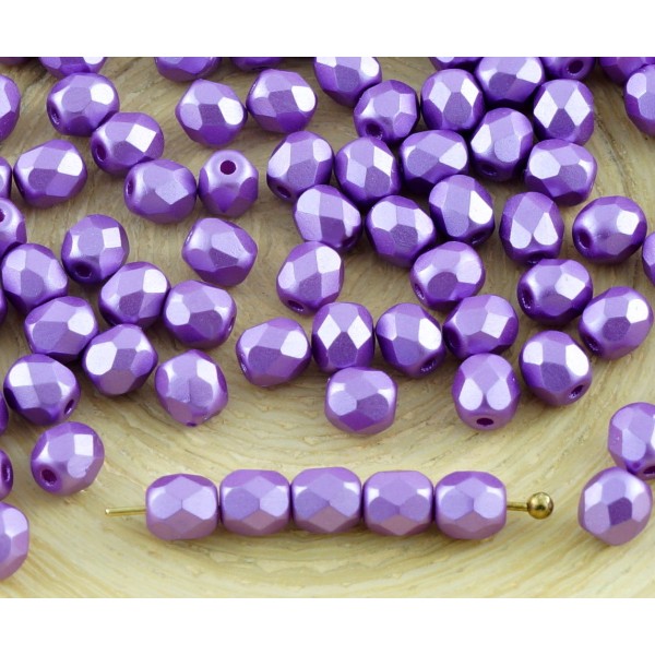 100pcs Perles Pastel Pourpre Violet Verre tchèque Ronde à Facettes Feu Poli Petites Perles d'Entreto - Photo n°1